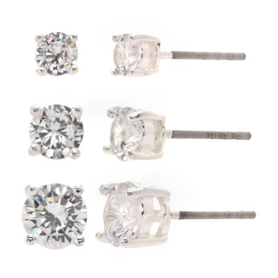 Sparkle Allure Womens Cubic Zirconia 3 Pair Earring Set