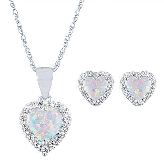 Lab Created White Opal Sterling Silver Heart 2-pc. Jewelry Set