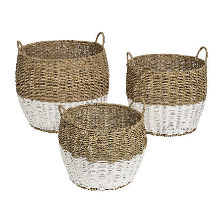 Honey-Can-Do White & Natural Seagrass Round Nesting 3-pc. Basket, One Size, White