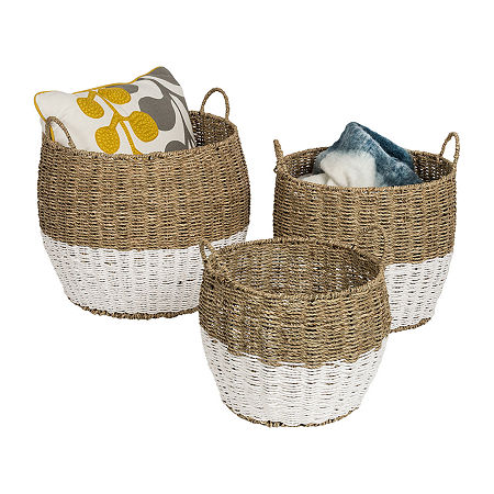 Honey-Can-Do White & Natural Seagrass Round Nesting 3-pc. Basket, One Size, White