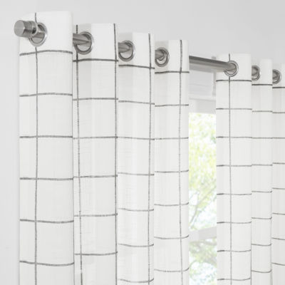 Fieldcrest Arden Windowpane Cotton Grommet Top Sheer Single Curtain Panel