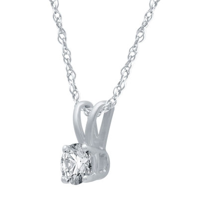 Womens 1/4 CT. Natural White Diamond 10K White Gold Round 18 Inch Pendant Necklace