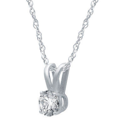 Womens 1 CT. Natural White Diamond 10K White Gold Round Pendant Necklace