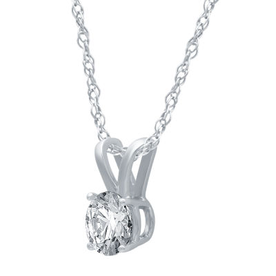 Womens 1/ CT. Natural White Diamond 10K White Gold Round Pendant Necklaces