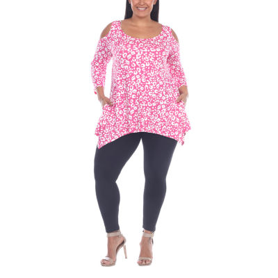 White Mark Plus Womens Scoop Neck 3/4 Sleeve Tunic Top