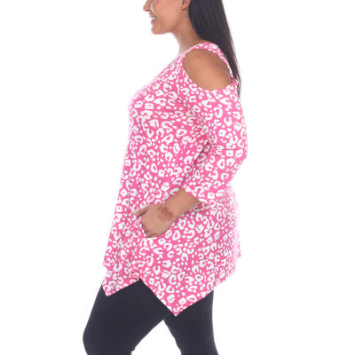 White Mark Plus Womens Scoop Neck 3/4 Sleeve Tunic Top