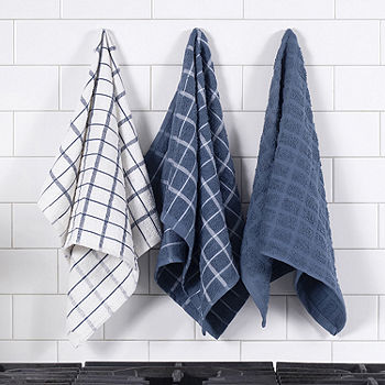Premium terry towel wholesale retail - Modern Kitchen herringbone kitchen  towel in blue