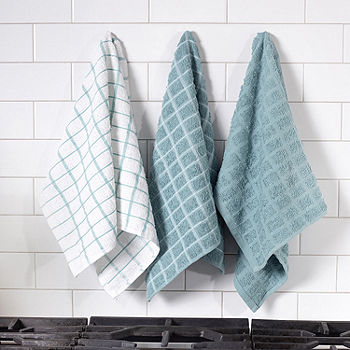 RITZ T-fal Blue Solid and Stripe Cotton Waffle Terry Kitchen Towel