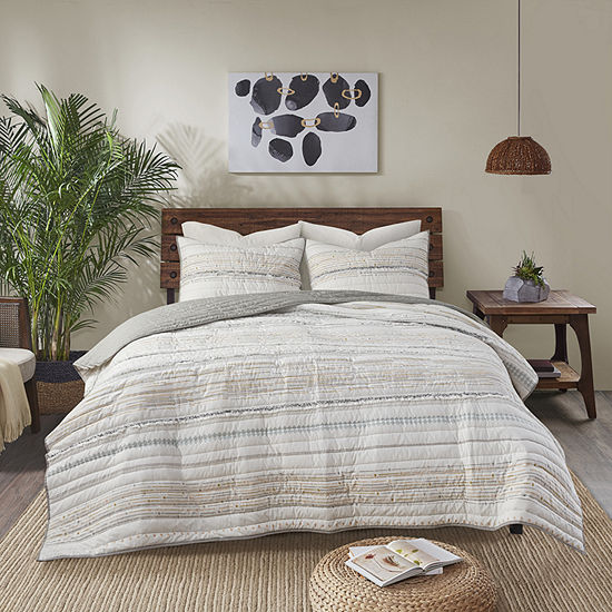INK+IVY Nea Cotton 3pc Printed Coverlet Set with Trims