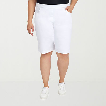 Alfred Dunner Classics Womens Mid Rise Stretch Fabric Bermuda Short-Plus, 18w, White