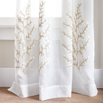 Martha Stewart Georgia Rod Pocket Embroidered Light-Filtering Set of 2 Curtain Panel