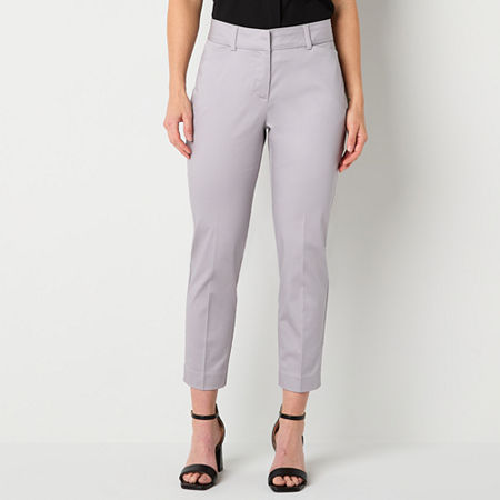 Liz Claiborne Emma Cotton Sateen Womens Mid Rise Slim Fit Ankle Pant, 6, Gray