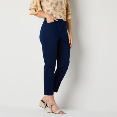 Liz Claiborne Emma Emma Cotton Sateen Womens Ankle Mid Rise Ankle Pant