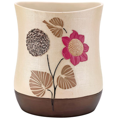 Popular Bath Lillian Floral Beige Wastebasket