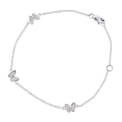 Diamonart Womens Sterling Silver 7 Inch Hollow Cable Butterfly Chain Bracelet