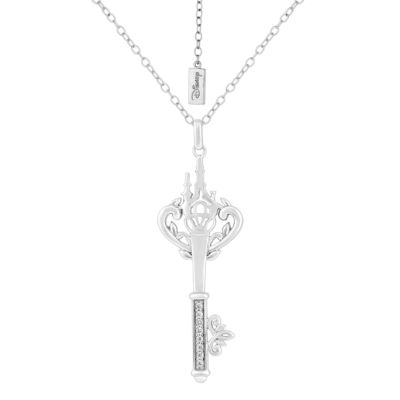 Enchanted Disney Fine Jewelry Womens Diamond Accent Natural White Diamond Sterling Silver Keys Tangled Rapunzel Princess Pendant Necklace