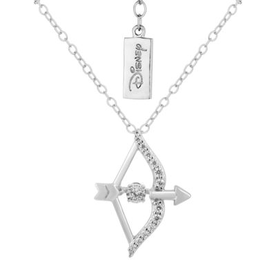 Enchanted Disney Fine Jewelry Womens 1/10 CT. T.W. Natural White Diamond Sterling Silver Brave Pendant Necklace