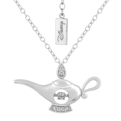 Enchanted Disney Fine Jewelry Womens Diamond Accent Mined White Diamond Sterling Silver Aladdin Pendant Necklace