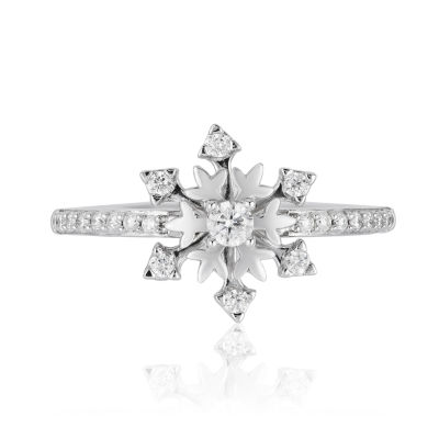 Enchanted Disney Fine Jewelry Womens 1/4 CT. T.W. Natural White Diamond Sterling Silver Snowflake Princess Frozen Cocktail Ring