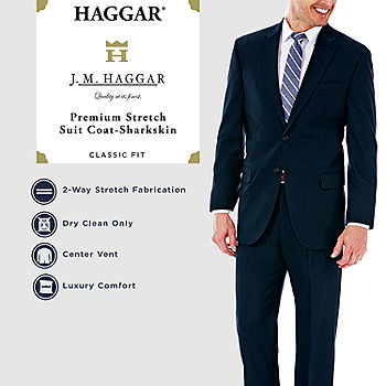 J.M. Haggar Men's Jm Haggar Premium Performance Stretch Stria Slim Fit  2-Button Suit Separate Coat, Dark Navy, 42L : : Clothing, Shoes &  Accessories