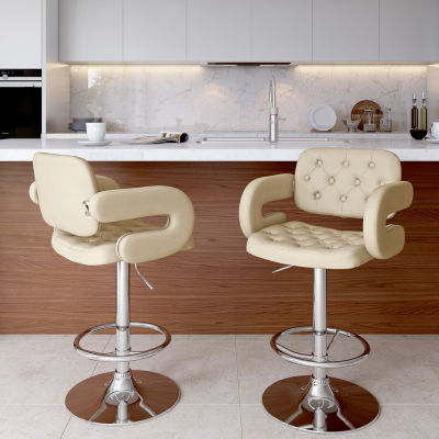 Corliving 2-pc. Upholstered Tufted Swivel Bar Stool