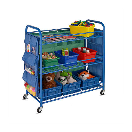 Honey-Can-Do Blue 3-Tier Rolling Shelf Cart, One Size, Blue