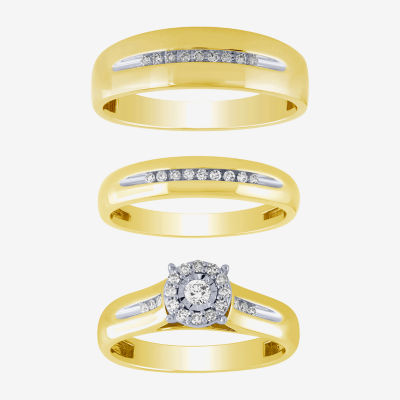 Unisex Adult 1/3 CT. T.W. White Diamond 10K Two Tone Gold Halo Side Stone Ring Sets