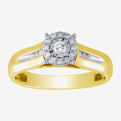 Unisex Adult 1/3 CT. T.W. White Diamond 10K Two Tone Gold Halo Side Stone Ring Sets