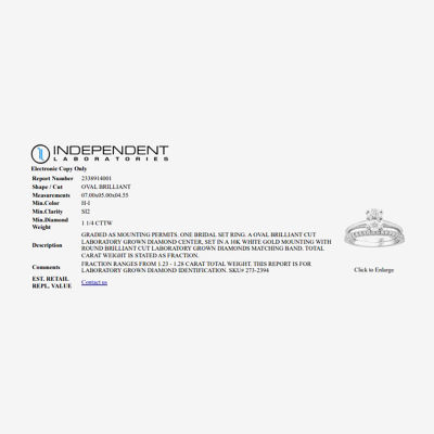 Certified (H / SI2) 1 1/4 CT. T.W. Oval Lab-Grown Diamond Solitaire Bridal Set in 10K or 14K Gold