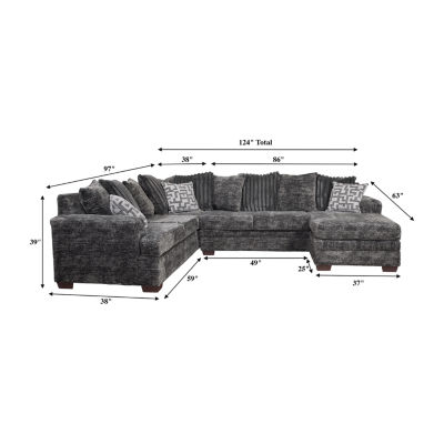 Sonoma 3-Piece Chenille Sofa Chaise Reversible Sectional