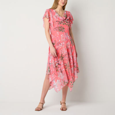 Robbie Bee Short Sleeve Floral High-Low Fit + Flare Dress
