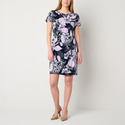 Robbie Bee Short Sleeve Floral Puff Print Sheath Dress