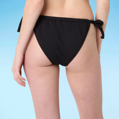 Decree Side Tie Lined Textured Bikini Swimsuit Bottom Juniors