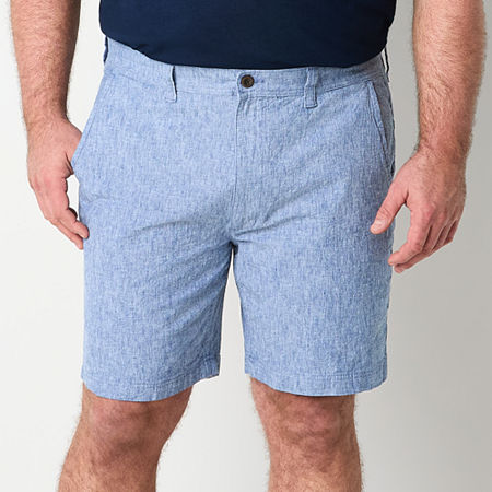 St. John's Bay Mens Big and Tall Stretch Fabric Linen Blend Flat Front Chino Short, 44 Tall, Blue