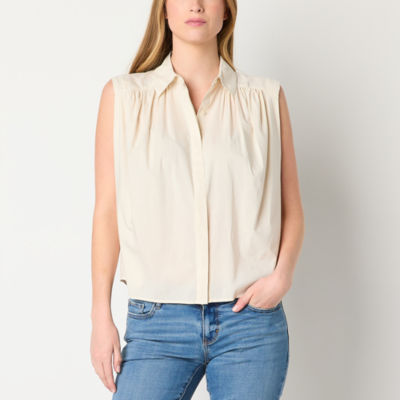 a.n.a Womens Sleeveless Regular Fit Button-Down Shirt