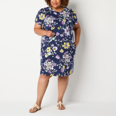Liz Claiborne Short Sleeve Floral T-Shirt Dress Plus