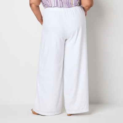 Liz Claiborne-Plus Linen Womens Mid Rise Wide Leg Flat Front Pant