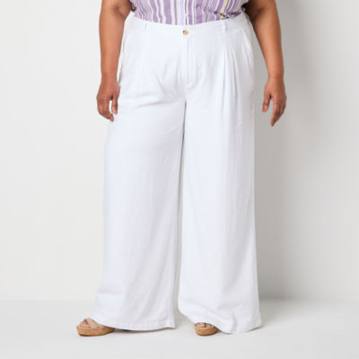 Liz Claiborne-Plus Linen Womens Mid Rise Wide Leg Flat Front Pant