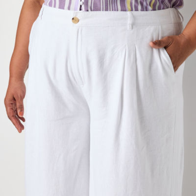 Liz Claiborne-Plus Linen Womens Mid Rise Wide Leg Flat Front Pant