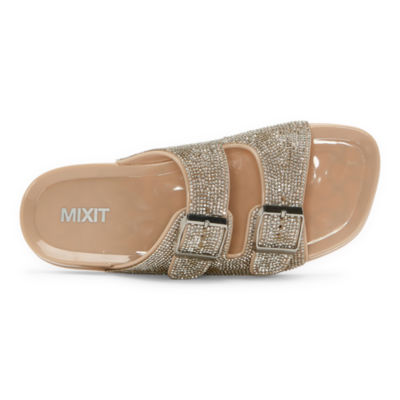 Mixit Womens Rhinestone Slide Sandals