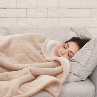 Sealy® Flannel & Sherpa Heated Midweight Blanket