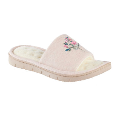 Isotoner Embroidered Jersey Womens Slip-On Slippers