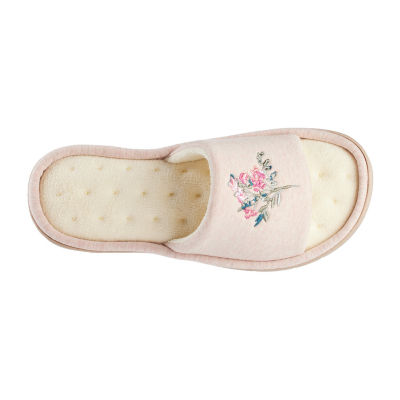 Isotoner Embroidered Jersey Womens Slip-On Slippers