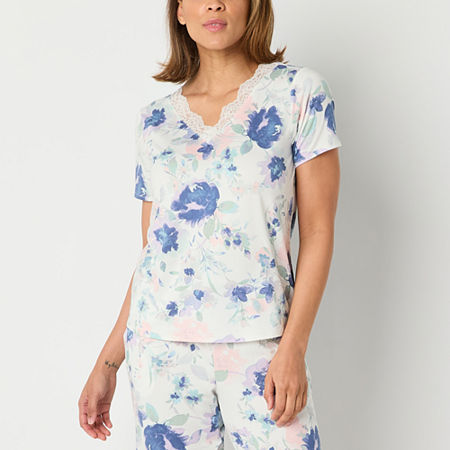 Ambrielle Womens Short Sleeve V Neck Pajama Top