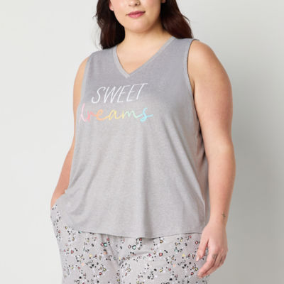 Sleep Chic Womens V Neck Sleeveless Plus Pajama Top