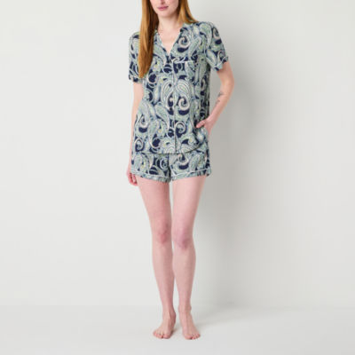 Liz Claiborne Womens Poplin Short Sleeve 2-pc. Pajama Sets
