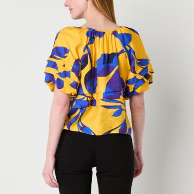 Liz Claiborne Womens Round Neck Elbow Sleeve Blouse