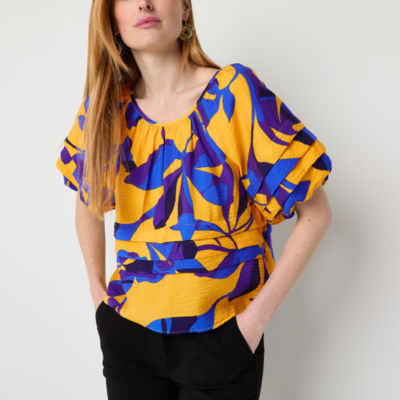 Liz Claiborne Womens Round Neck Elbow Sleeve Blouse