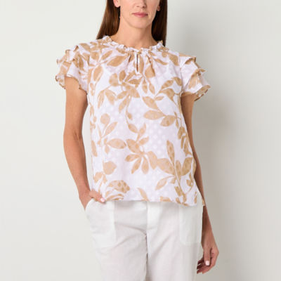 Liz Claiborne Womens Y Neck Short Sleeve Blouse