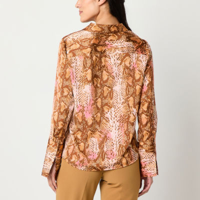 Worthington Womens Cuffed Long Sleeve Fitted Button-Down Shirt